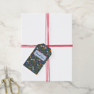 Beautiful Colourful Wildflowers on Dark Teal Gift Tags