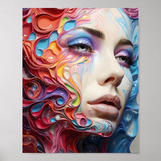 Beautiful Colourful Woman's Face Female Portrait Poster (Front)