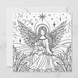Beautiful Colouring Art Guardian Angel Holiday Card