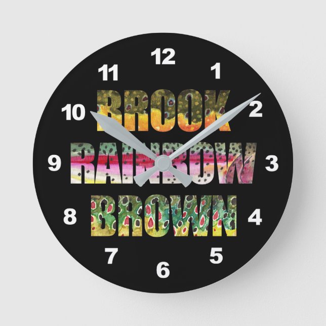 Beautiful Colours of 3 Trout Round Clock (Front)