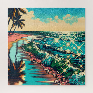 Beautiful Comic Pop Art Style Beach Scene Jigsaw Puzzle