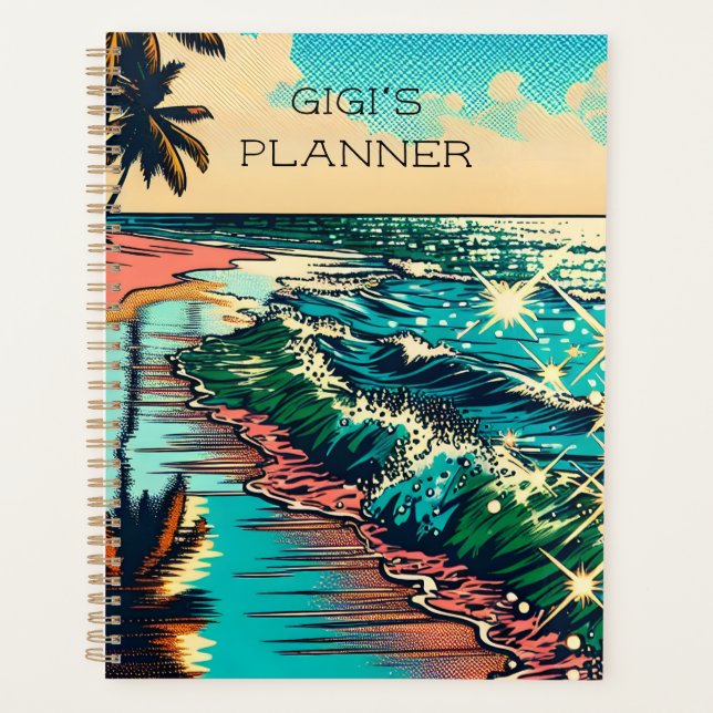 Beautiful Comic Pop Art Style Beach Scene Planner (Front)