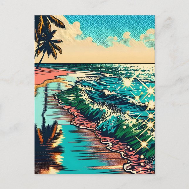 Beautiful Comic Pop Art Style Beach Scene Postcard (Front)