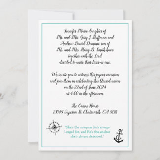 Beautiful Compass And Anchor Wedding Invitation