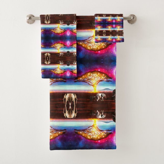 Beautiful Contemporary Edgy Print Vector Design Bath Towel Set (Insitu)