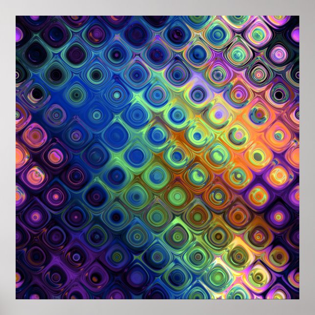 Beautiful cool abstract squares circles glass glow poster (Front)