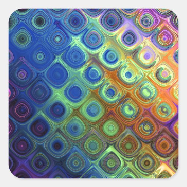 Beautiful cool abstract squares circles glass glow square sticker (Front)