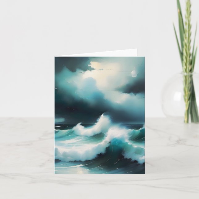 Beautiful cool Blue Ocean waves painting Card (Front)