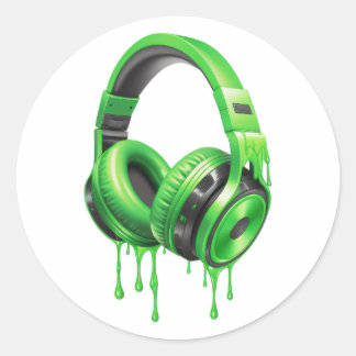 beautiful cool colourful headphones melt classic round sticker