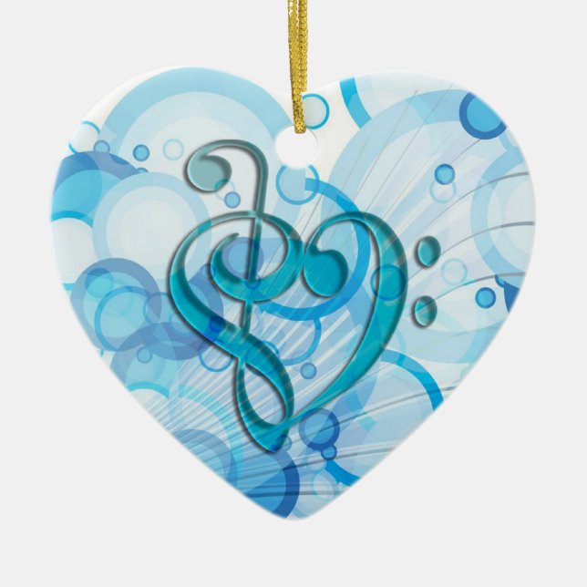 Beautiful cool music notes together as a heart ceramic tree decoration (Front)