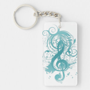 Beautiful cool music notes with splatter swirls key ring