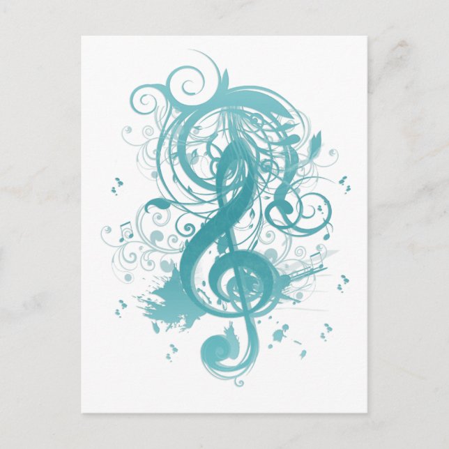 Beautiful cool music notes with splatter swirls postcard (Front)