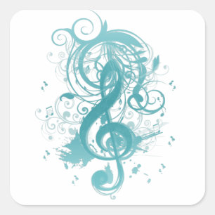 Beautiful cool music notes with splatter swirls square sticker