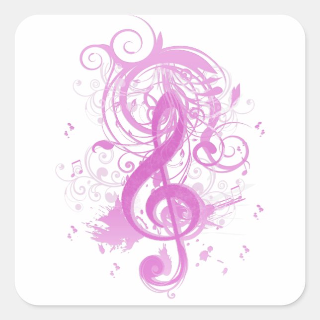 Beautiful cool music notes with splatter swirls square sticker (Front)