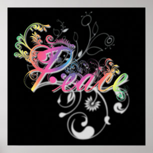 Beautiful cool Peace word colorful swirls Poster