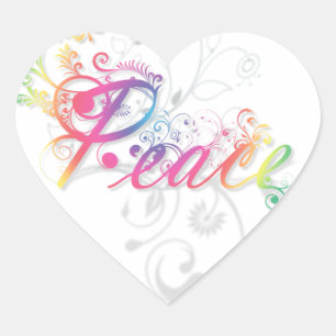 Beautiful cool Peace word colourful swirls Heart Sticker