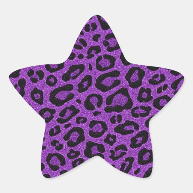 Beautiful cool purple leopard skin glitter effects star sticker (Front)