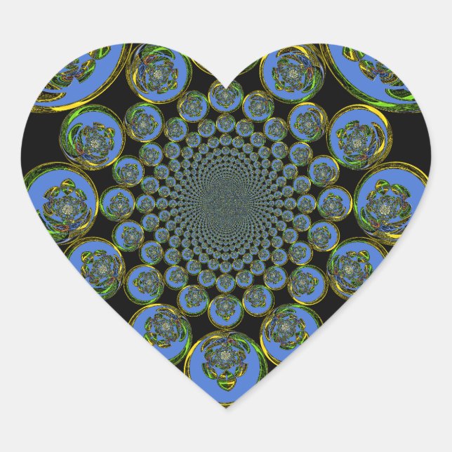 Beautiful cool royal blue black Kaleidoscope  art Heart Sticker (Front)