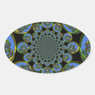 Beautiful cool royal blue black Kaleidoscope art Oval Sticker