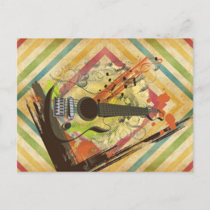 Beautiful cool vintage guitar music notes postcard
