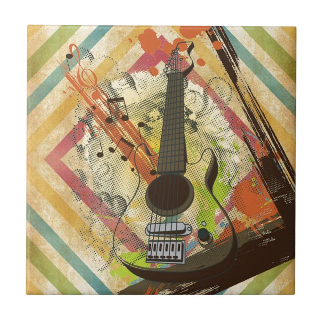 Beautiful cool vintage guitar music notes tile (Front)