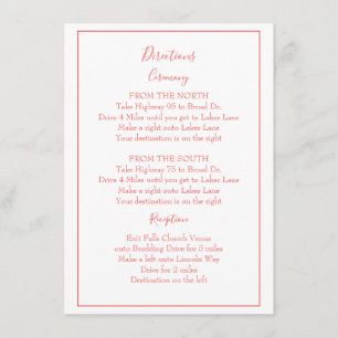 Beautiful coral and white directions enclosure card