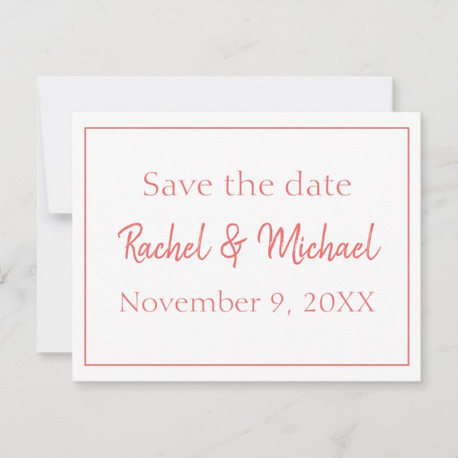Beautiful Coral and White Save the Date (Front)