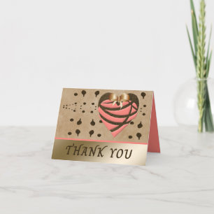 Beautiful Coral Brown Heart Thank You Card