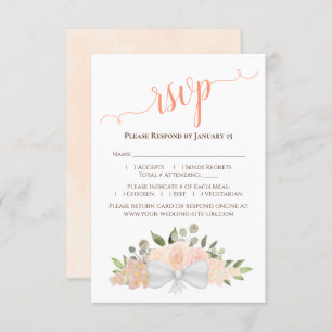 Beautiful Coral Peach Watercolor Roses Wedding RSVP Card