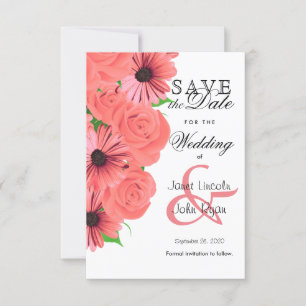Beautiful Coral Rose & Daisy - Save The Date