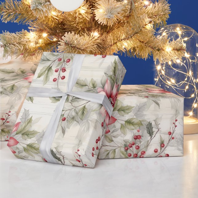 Beautiful Cosy Christmas Tartan Floral Wrapping Paper (Holidays)