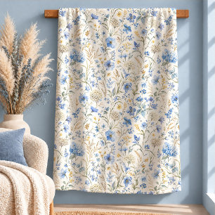 Beautiful Cottagecore Blue Wildflower Blanket Desi