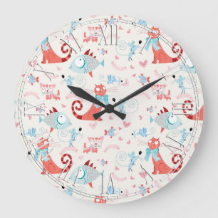 Beautiful Country Cat Pattern Large Clock