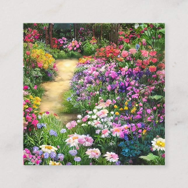 Beautiful Country Garden Flowers Illustration Pain Square Business Card (Front)