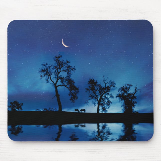 Beautiful Country Horses Starry Night Moon Mouse Mat (Front)