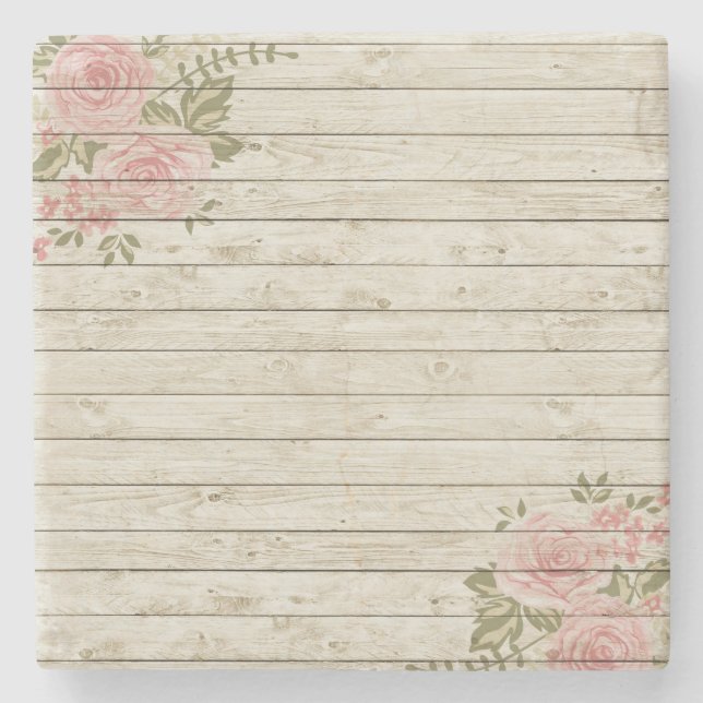 Beautiful Country Shabby Chic Rustic Wood Stone Coaster (Front)