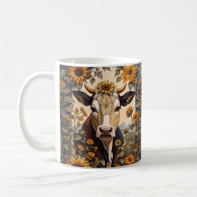 Beautiful Countryside Cow Sunflower Decorative  Coffee Mug (Left)