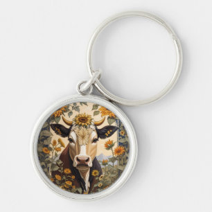Beautiful Countryside Cow Sunflower Decorative Key Ring