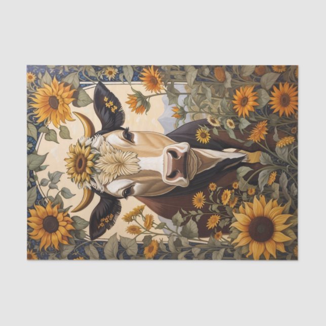 Beautiful Countryside Cow Sunflower Decorative Tissue Paper (Front)