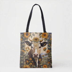 Beautiful Countryside Cow Sunflower Decorative Tote Bag