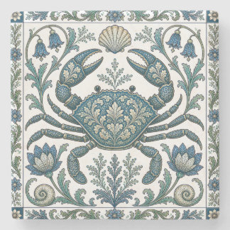 Beautiful Crab Vintage Ornate Ocean Life Stone Coaster