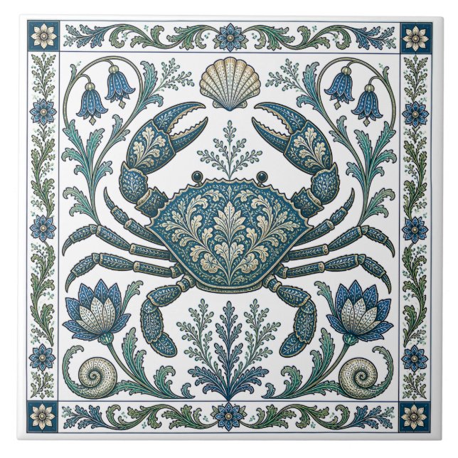 Beautiful Crab Vintage Ornate Ocean Life Tile (Front)