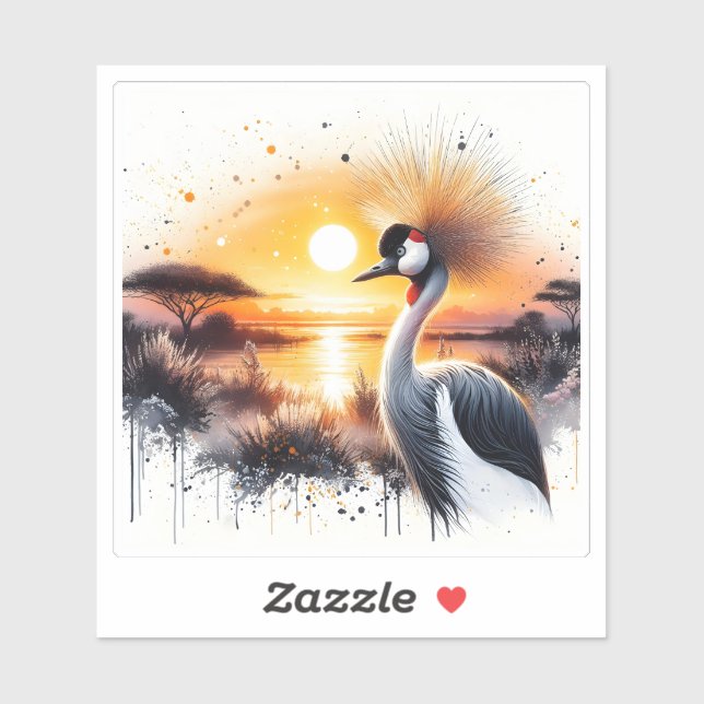 Beautiful Crane by the Sunset in African Landscape (Sheet)
