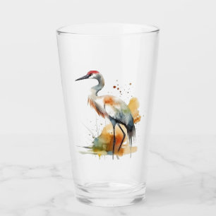 beautiful crane in watercolor glass