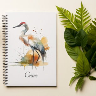beautiful crane in watercolor notebook