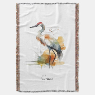 beautiful crane in watercolor throw blanket