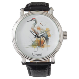 beautiful crane in watercolor watch