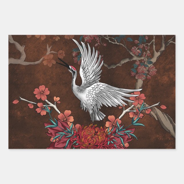 Beautiful crane wrapping paper sheet (Front)
