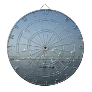 Beautiful Cranes Flying Over Water Nature's Ballet Dartboard