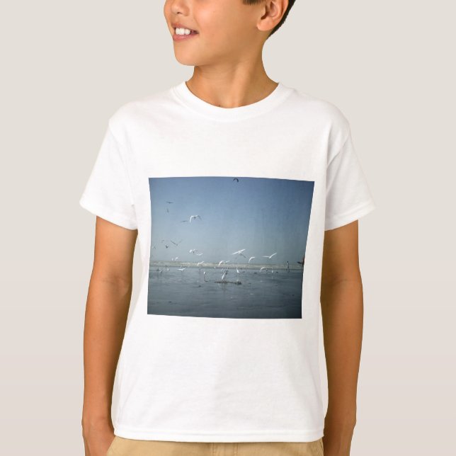 Beautiful Cranes Flying Over Water Nature's Ballet T-Shirt (Front)